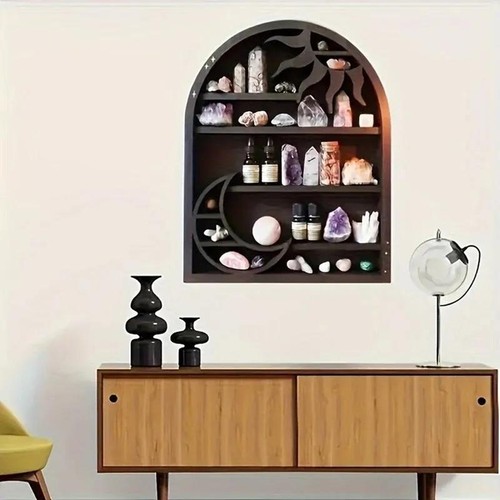 Wood Storage Shelf Wall Shelf Crescent Sun And Moon Crystal Shelf 1 Piece - Picture 16 of 23