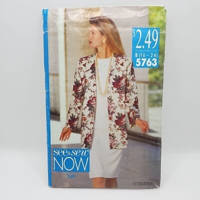 Butterick See & Sew 5763 Misses' Dress & Jacket Sewing Pattern Size 16-24 Uncut