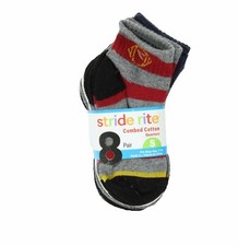 Stride Rite Boys Combed Cotton Quarters Socks MINI SPORT ICON 8 Pack SMALL 7-10