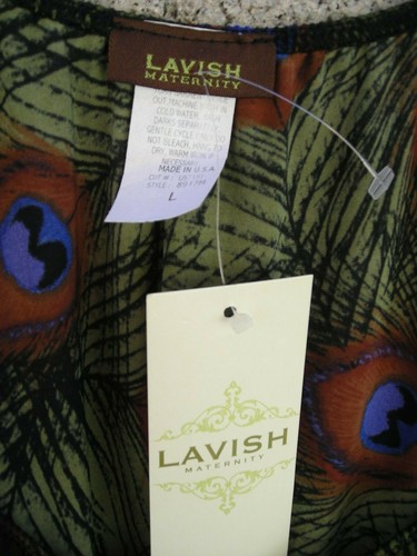 NWT! Peacock Print Multicolor Blouson Top * Lavish Maternity Sz L* Light Soft - Picture 2 of 6