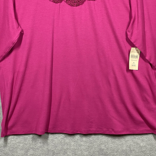 Coldwater Creek Rosette Neck Tunic 1X Relaxed Stretch Casual Office Fushia NWT - Picture 3 of 13