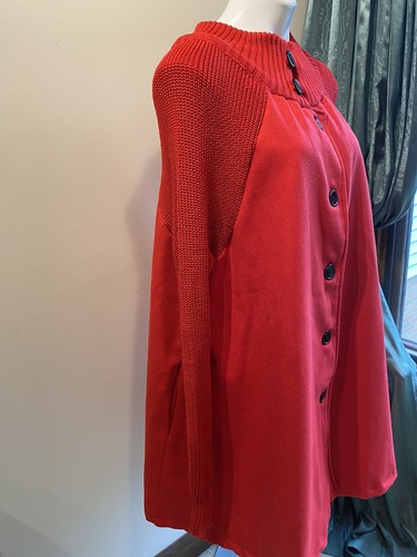 red ladies Lined coat xl New , No Tag 32” Long Black Buttons Cute - Picture 3 of 8
