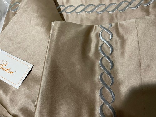 Pratesi Italy NWT 3pc F/Q Duvet Set Chain Embroidery Poly/Cotton Lame - Foto 6 di 10