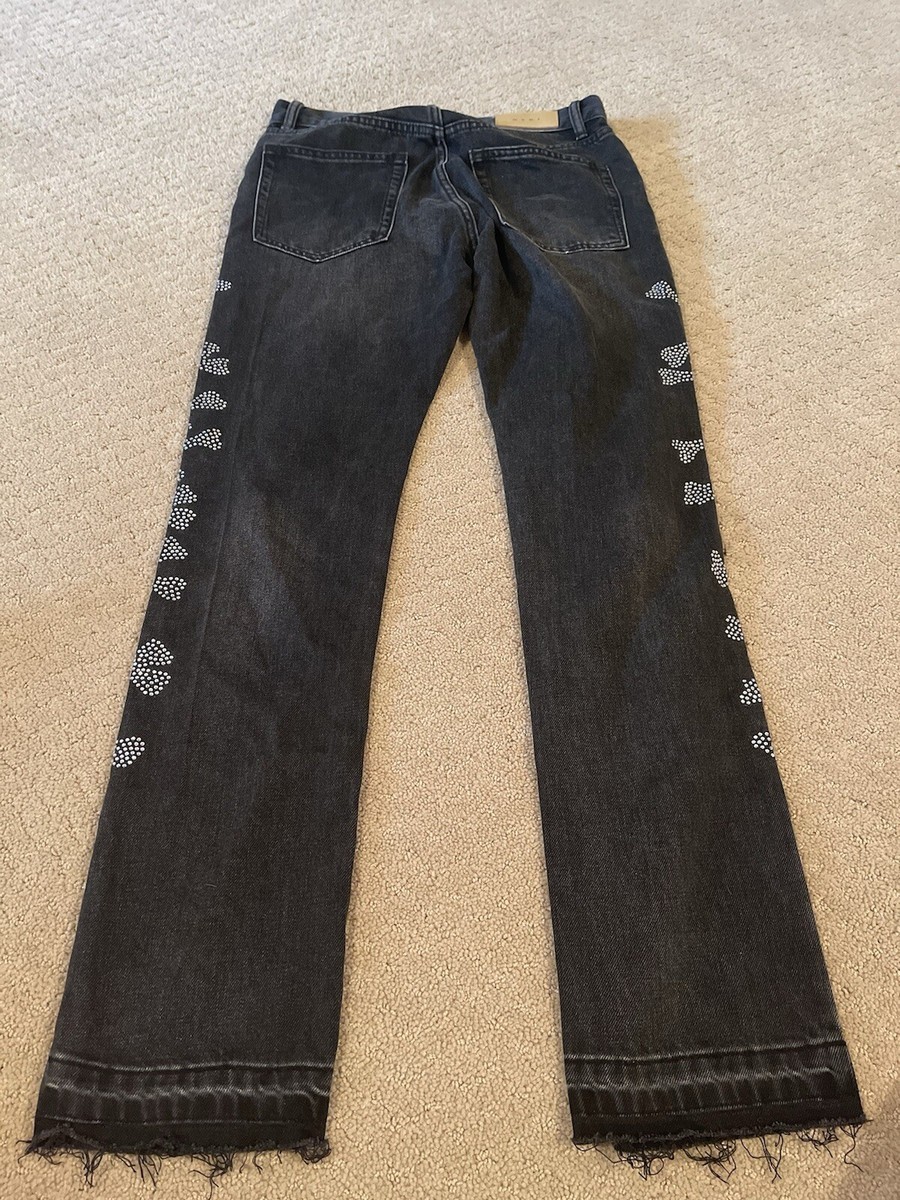 MNML Bones Jeans Men's Sz 30x32 Stretch Denim Black Bling