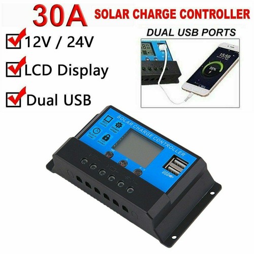 30A Solar Panel Battery Charge Controller 12V/24V LCD Regulator Auto Dual USB US - Picture 7 of 11