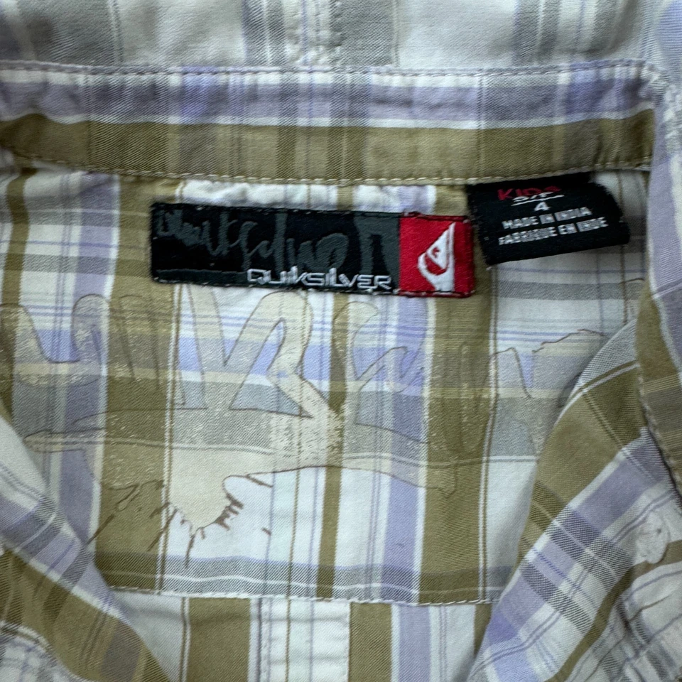 Quiksilver клетку рубашка для мальчиков 4 бежевый коротким рукавом серфинга коньков повседневный - Изображение 4 из 4