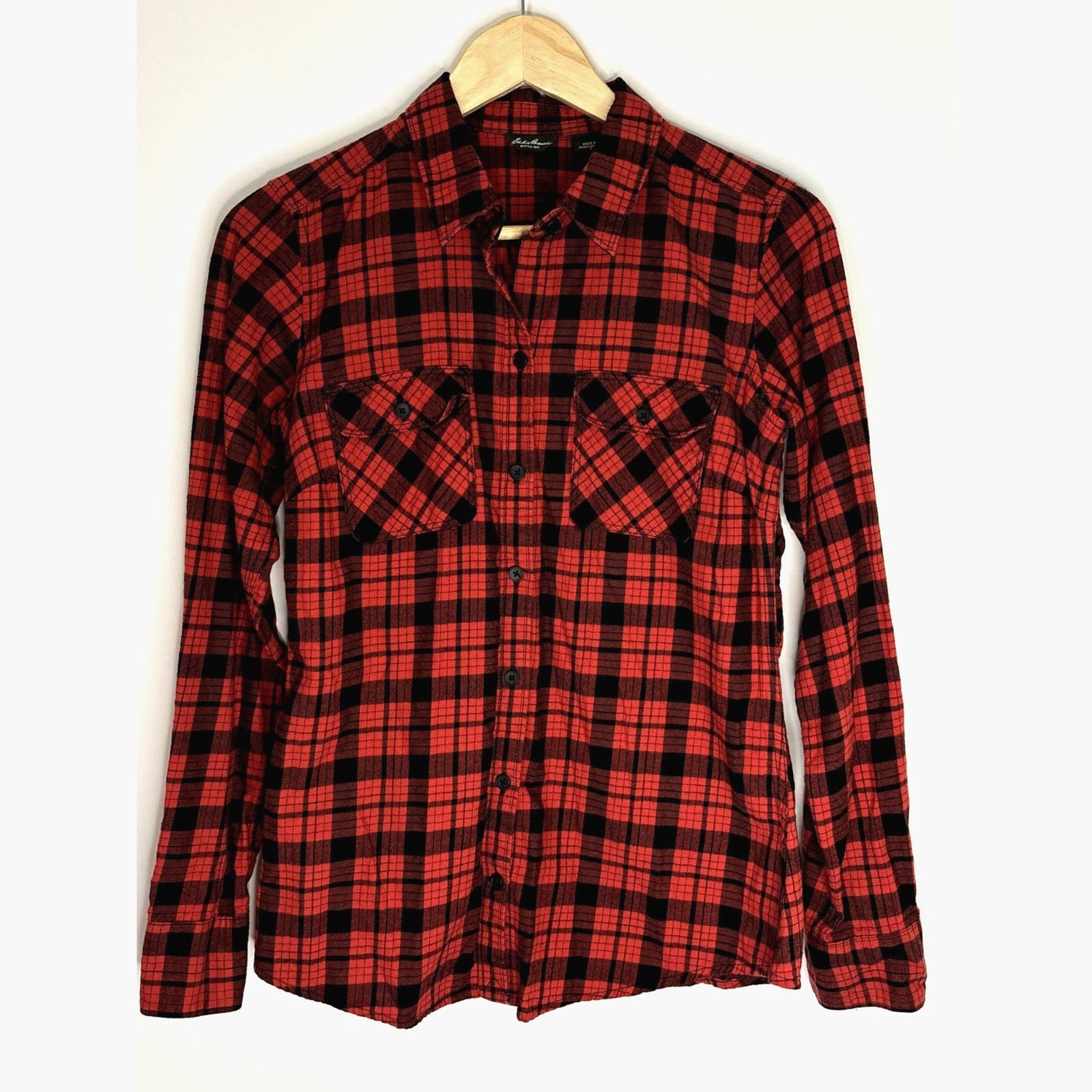 Eddie Bauer Women's Western Classic Red Plaid Shirt Size Small 100% Cotton K50
