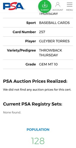 2018 Topps Throwback Thursday #257 Gleyber Torres ROOKIE RC SP PSA 10 GEM MT TBT - Picture 6 of 6