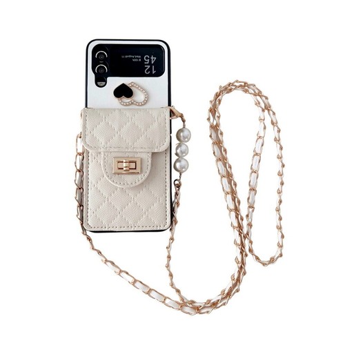 For Samsung Z Flip4 Flip3 Luxury Leather Wallet Crossbody Chain Bag Case Cover - Picture 11 of 14