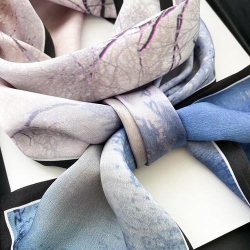 Double Side 100% Mulberry Silk Long Scarf Women Purple Blue Neckerchief 150*15cm - Picture 2 of 5