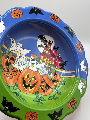 Vintage Halloween 1990s Ullman Candy Bowl Popcorn Treats Ghosts Bats Pumpkins - Picture 3 of 8