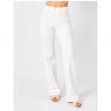 Judy Blue White High Waist Wide Leg Braided Waistband Raw Hem Jean JB88781 11/30