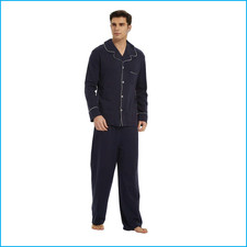 Men’s XL Navy Cotton Pajama Set Long Sleeve Button Up PJs
