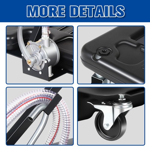 17 Gallon Car Truck Low Profile Oil Drain Pan with Manual Pump & Wheels Black - Bild 7 von 7