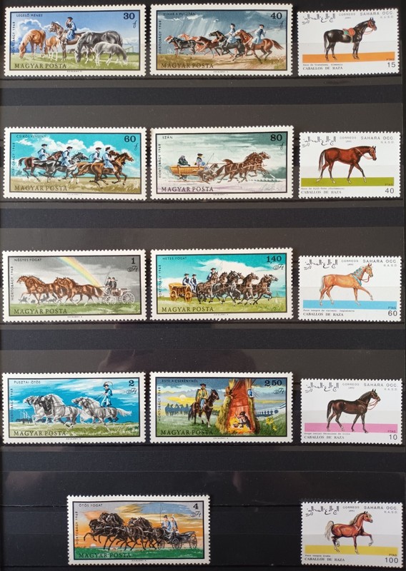 HORSES IN WAR. CARRIAGE. 44 STAMPS (18 COMPLETE ISSUES). MNH. LOT IN GERMANY