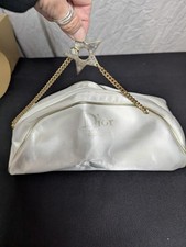 Christian Dior Parfums makeup bag evening bah white gold Star chain handle zippe