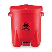 Biohazard Step On Waste Can, 14 Gallon Capacity, Polyethylene, Red, 18 in Width