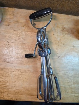 Vintage Ecko Best Hand Held Mixer Rotary Egg Beater Stainless Steel Black MINTY