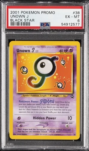 2001 POKEMON PROMO BLACK STAR #38 UNOWN J PSA 6