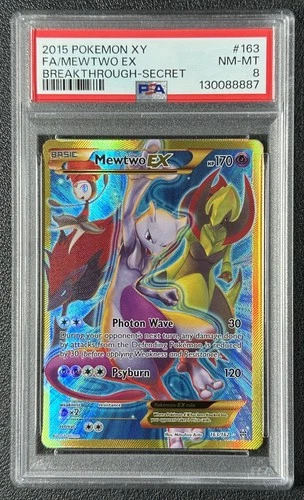 MEWTWO EX PSA 8 2015 POKEMON XY BREAKTHROUGH #163/162 FA SECRET RARE 8887