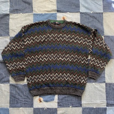 vintage cotton traders textured knit zig zag patterned sweater size L 3D knit