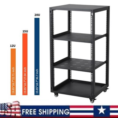 12/15/20U Open Frame Network Rack Server Rack with Casters Heavy-Duty for IT/AV