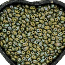 Czech SuperDuo 2-Hole Beads, NEBULA Opaque Olive 2.5x5mm 20 Grams
