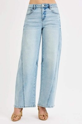 RISEN Full Size Mid Rise Fit Barrel Jeans Wide Leg Trending Women's Fashion