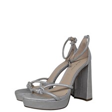 Nuovo Pelle Moda Argento Gillian Caviglia Cinturino Sandali Tacco Plateau Sz 10