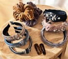 Lot of 10 Women’s Hair Accessories Beaded Braided Headbands XL Velvet Scrunchie+