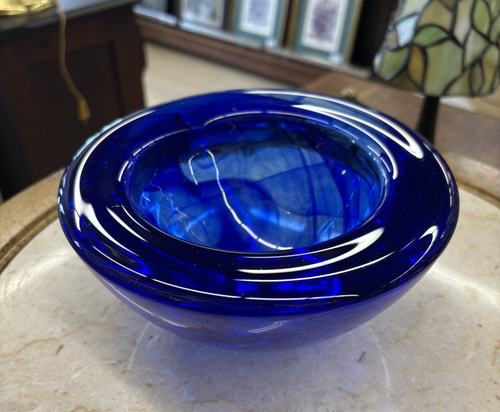 Kosta Boda Atoll Cobalt Blue Swirl Art Glass Votive Candle Holder Sweden - Picture 3 of 10