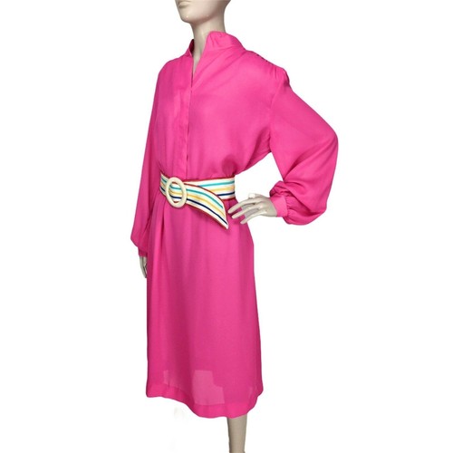 Vintage 80s Willi Of California Barbie Pink Sheer Chiffon Midi Dress Size L/XL - Picture 7 of 10