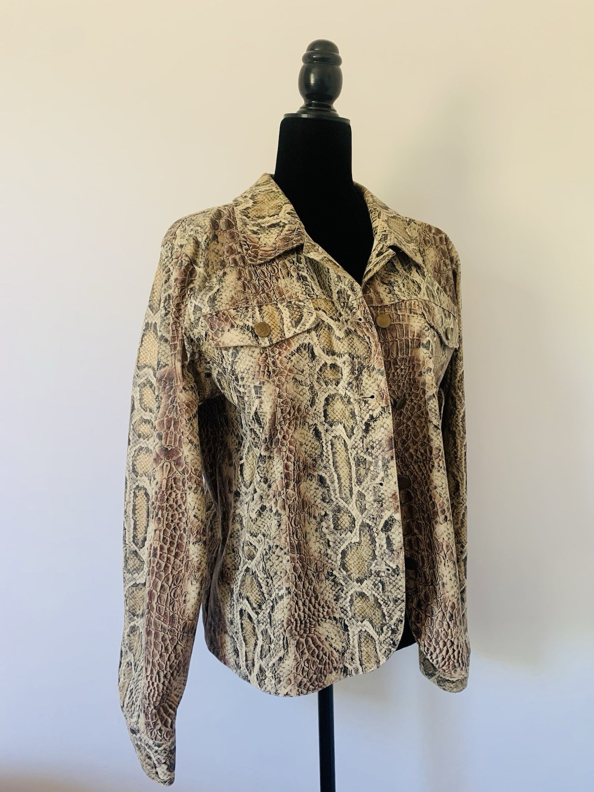 Arch Hill Vintage 90s Snakeskin Print Faux Leather Jacket Western Boho Large