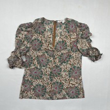 Veronica Beard Henrieta Blouse Womens 2 Paisley Ruched Sleeve Top