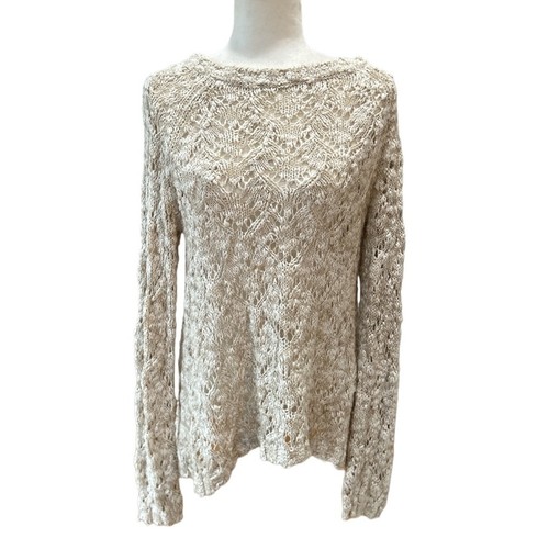 Anthropologie Motte lockerer Strickpullover klein hellbraun haferflocken gehäkelt Boho Grandmacore