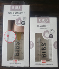 BIBS Baby Glass 110 ml Bottle Set  110 ml Bottle Natural Rubber Blush Pink NEW 