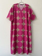 Uniqlo x marimekko Designer Kaftan Linen Dress Tan/Pink Polka Dot Size M