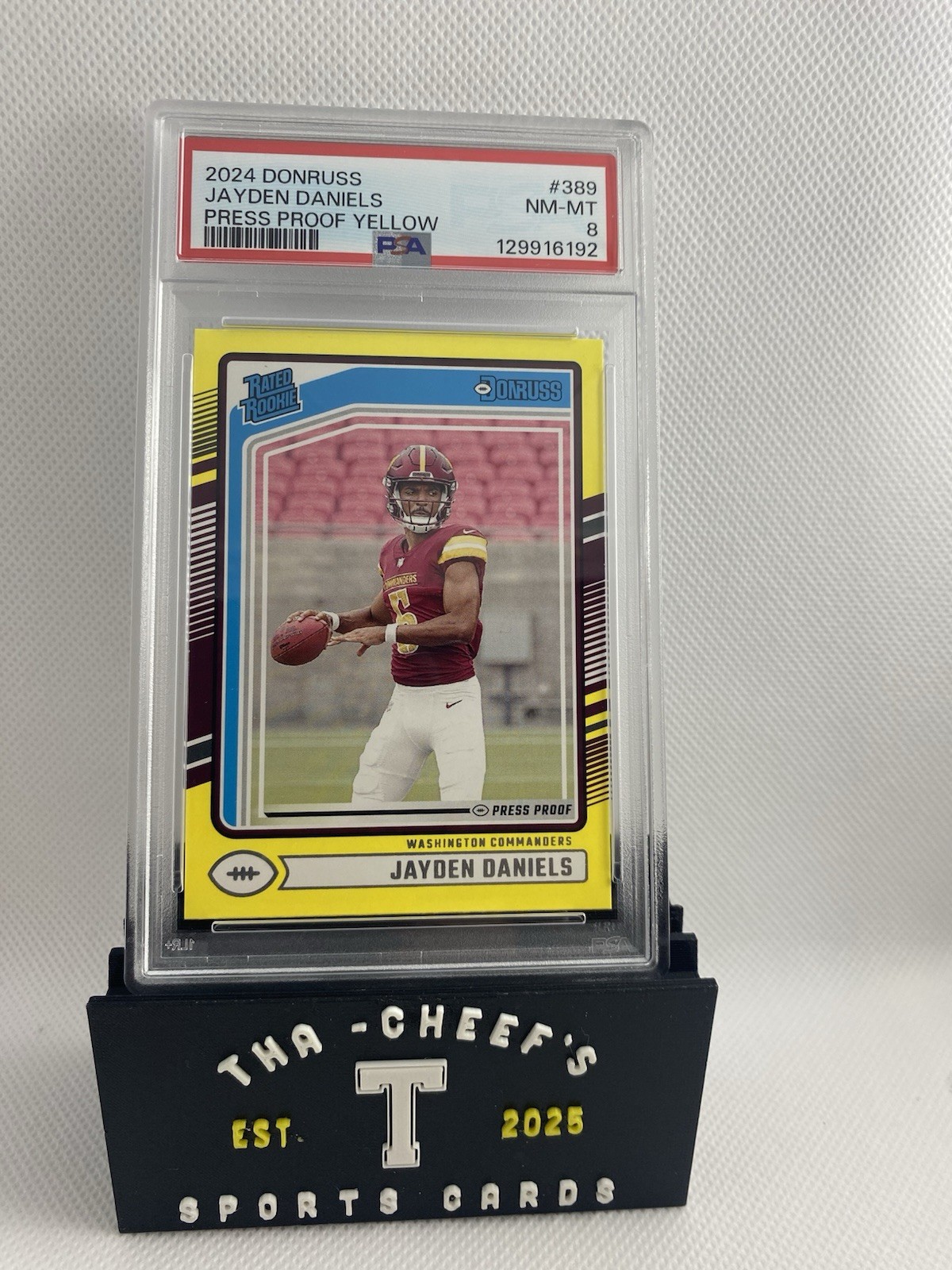 2024 Donruss Jayden Daniels Press Proof Yellow PSA 8