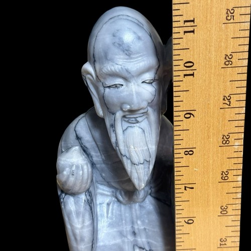 Statua Dio Longevità Shou Lao in Marmo Intagliato - 11,5" Studioso Cinese Immortale - Foto 8 di 10