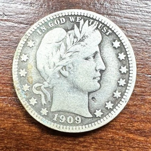 1909 Silver Barber Quarter, Details, Partial Liberty, Nice U.S. Coin