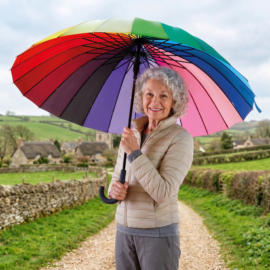 24 Rib Rainbow Umbrella Large Windproof Colourful Golf Walking Rain Umbrella