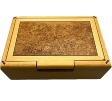 Burl Maple Wood Keepsake Jewelry Box 9X6X3 Artisan Handmade Suede Insert Signed