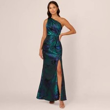 Adrianna Papell One Shoulder Jacquard Mermaid Gown Size 8 Cobalt Formal Evening