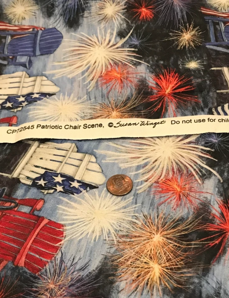 "Patriotic Chair Scene" *Red White Blue *Susan Winget * 100% Cotton* 9" x 22" - Image 4 of 4