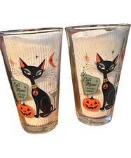 2- 16 oz Retro Halloween Black Cat Cocktail G...