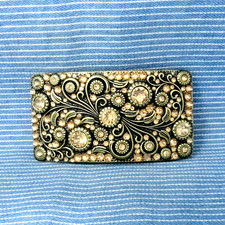 Western Floral Belt Buckle Coastal Cowgirl Scroll Rhinestones Vintage 90s.GTA688