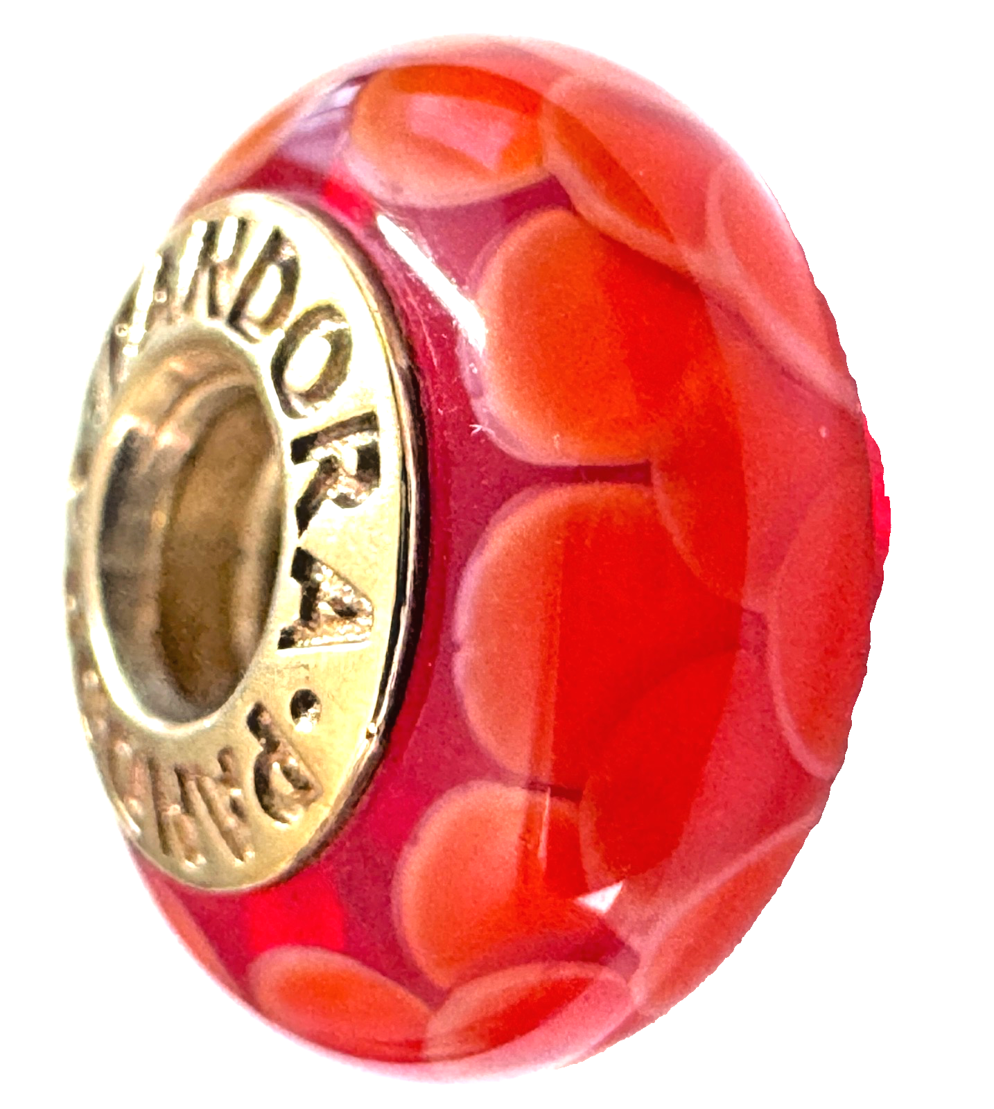 Rare PANDORA Retired Orange Lotus Murano Glass Bead with 14K Gold ...