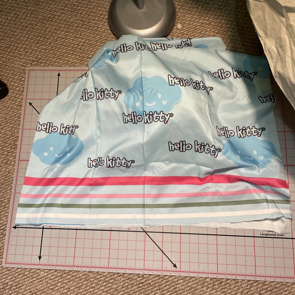 Hello Kitty Sanrio BLUE silk Polyamide fabric 62x 94 Rectangular Piece - Image 3 of 4