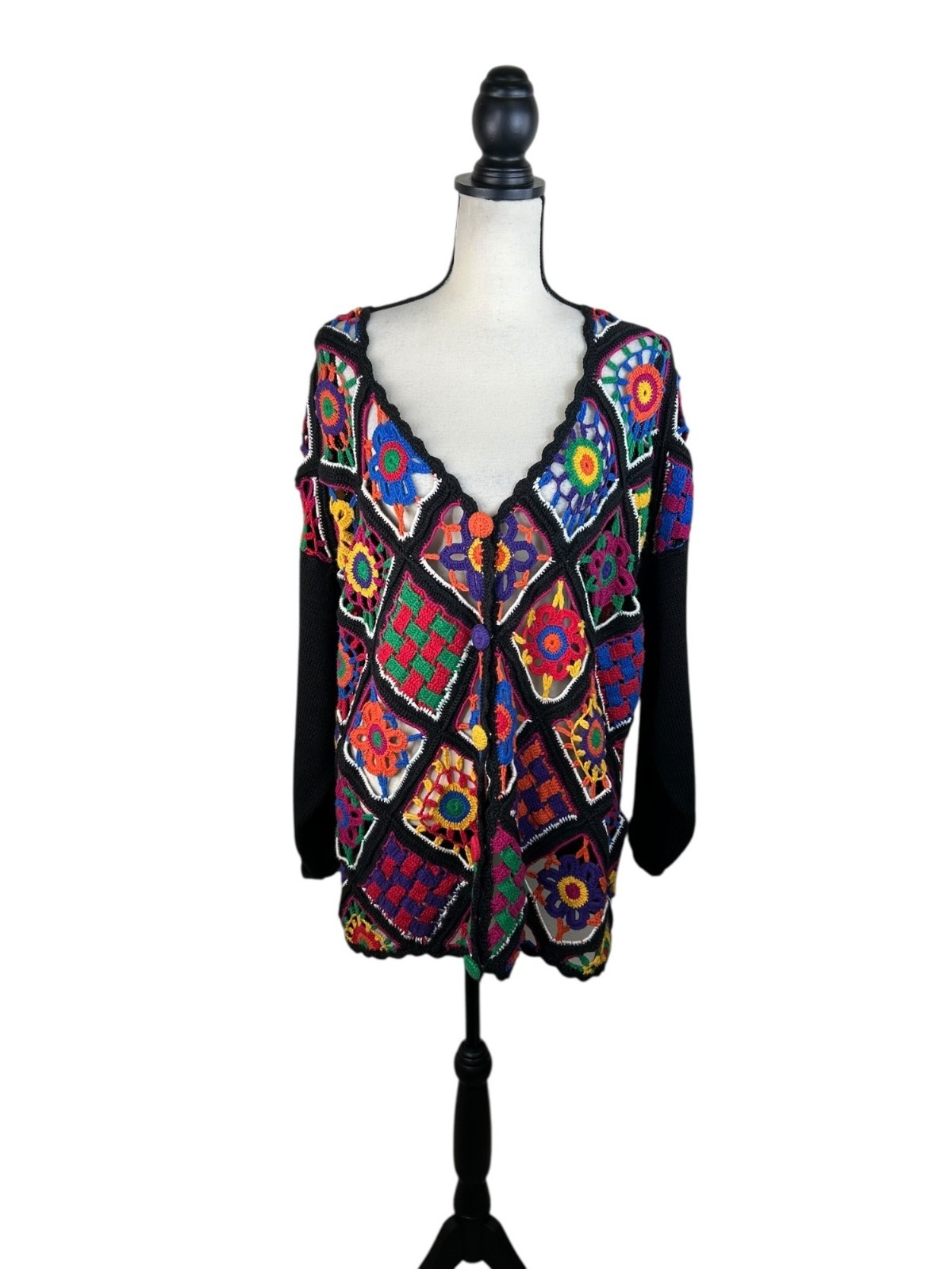 Granny Square Crochet Patchwork Cardigan Rainbow … - image 2