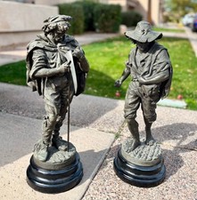Antique Victorian Spelter Figures Statues Farmers Reaper And Sower 26” Set Of 2
